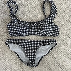 Black gingham ruffled bikini